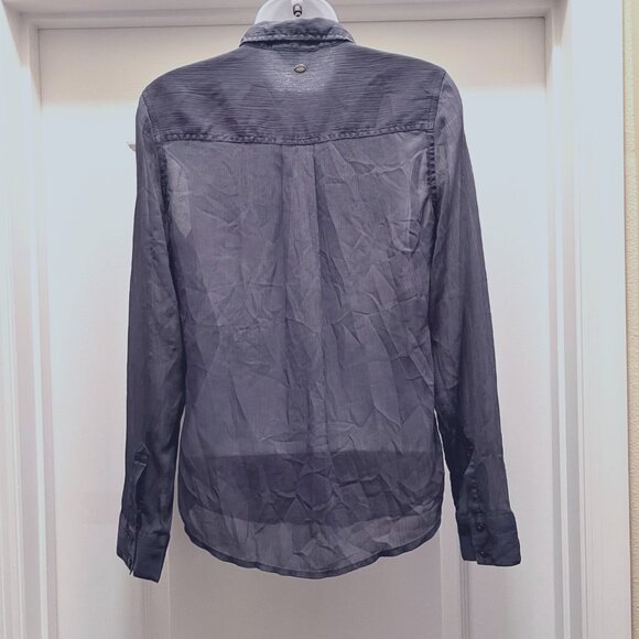 Guess Los Angeles Women's Long Sleeve Sheer Blueish Gray Button Up- Sz. X S - Picture 10 of 15